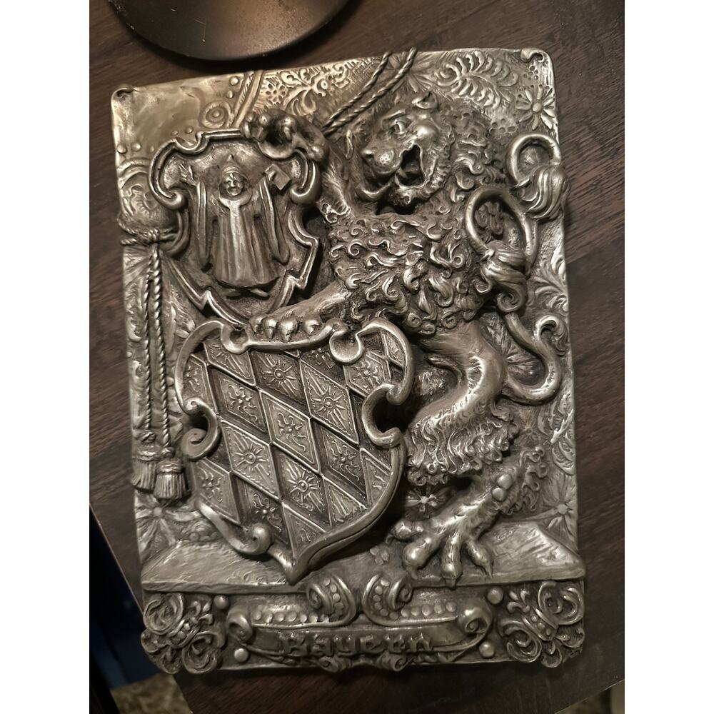 VINTAGE PEWTER BAVARIAN COAT OF ARMS PLAQUE